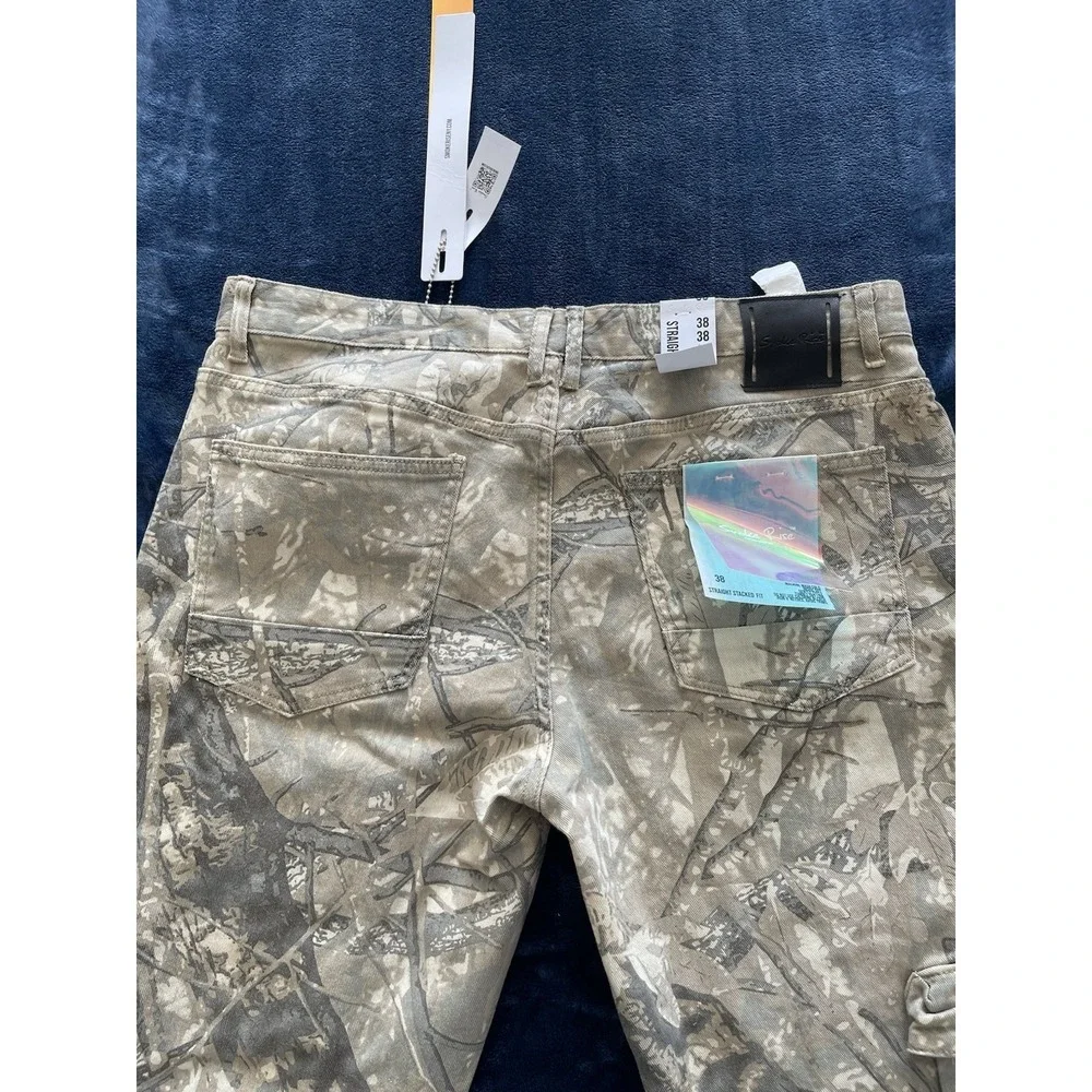 NWT Smoke Rise Cargo Pants Mens 38/34 Sand Camo Straight Stacked Fit - 6 Pockets